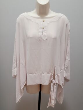 Cream Drape Sleeve with Tie-Hem Sheer Blouse Sz S
